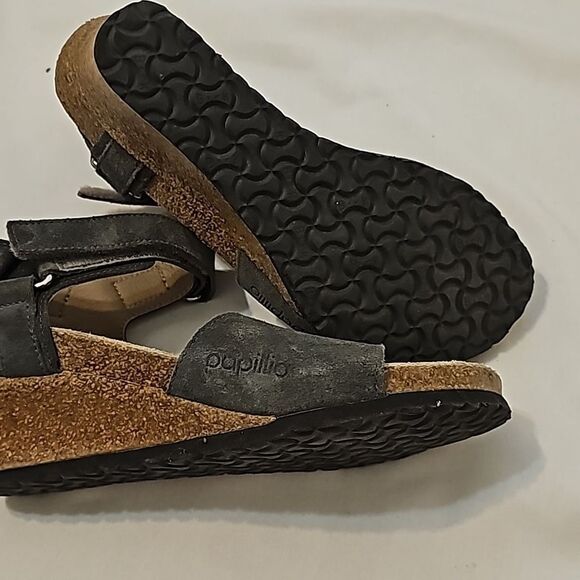 Birkenstock Papillio Eve Cork Wedge Heel Sandal Grey Suede Leather Sz 7 - Picture 4 of 8